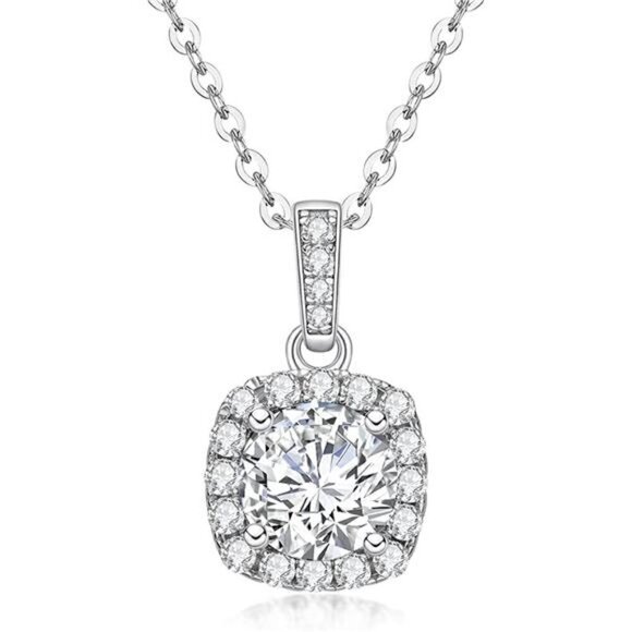 Certified 18k White Gold 1.0ct Diamond Cushion Pendant Necklace Anniversary - Picture 3 of 6